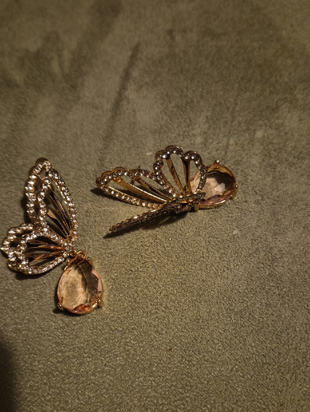 Elegant Pink Crystal Butterfly Drop Earrings - Unbranded